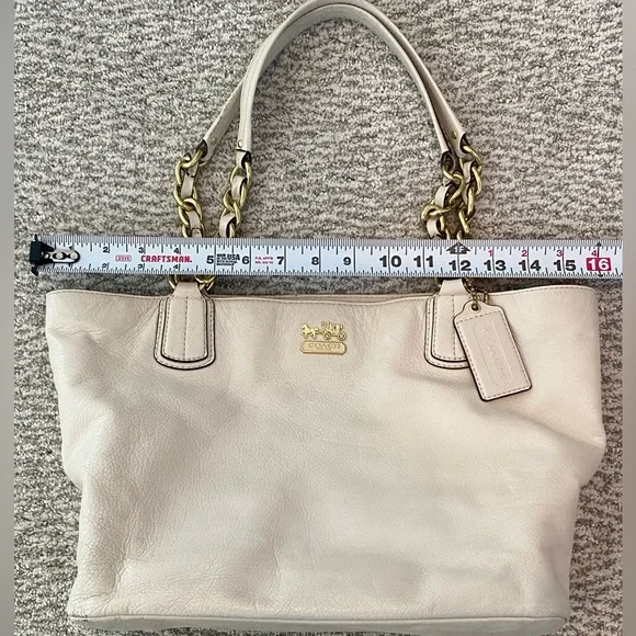 Coach Ivory Leather Tote with Gold Chain and Leather Straps Retail Style 20466 - Picture 15 of 16